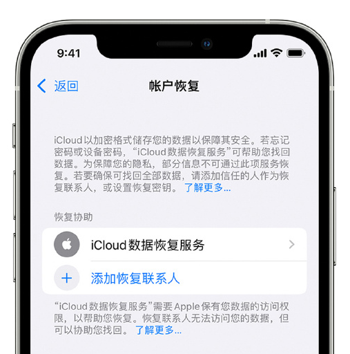 博野苹果手机维修分享在 iPhone 上设置帐户恢复联系人的方法 