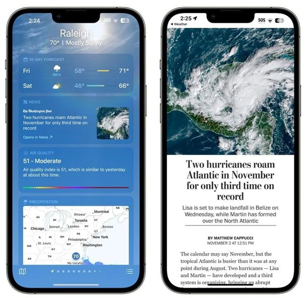 博野苹果14维修分享iPhone 14手机如何看天气时顺带看新闻 